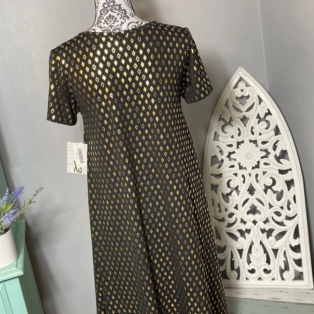 Lularoe Carly Dress Elegant Collection Black w/ Gold Shimmer Size XS NWT - Picture 8 of 10